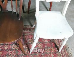 6 Vintage Mixed Dining Chairs, Wood, Painted, Retro, Farmhouse, Kitchen