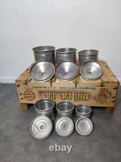 6 Vintage Retro Antique French Kitchen Nesting Aluminium Cannisters Art Decor