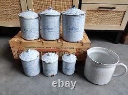 6 Vintage Retro Antique French Kitchen Nesting Enamel Cannisters Metal Art Decor