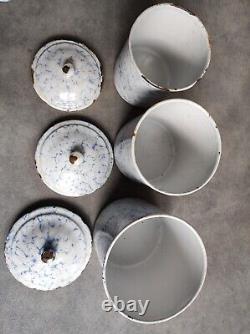 6 Vintage Retro Antique French Kitchen Nesting Enamel Cannisters Metal Art Decor