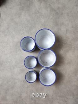 6 Vintage Retro Antique French Kitchen Nesting Enamel Cannisters Metal Art Decor