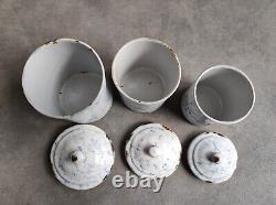 6 Vintage Retro Antique French Kitchen Nesting Enamel Cannisters Metal Art Decor