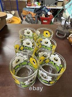 6 Vtg Georges Briard Old Fashion On the Rocks Glasses Polka Poppy