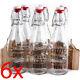 6 X Glass Bottles In Tray Air Tight Lid + Straw Drinking Retro 300ml Serving New