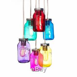 6 way Kilner Multi coloured Jam Jar cluster ceiling pendant + Free UK P&P