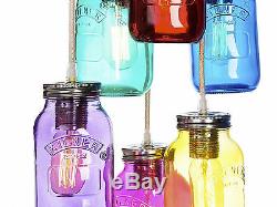 6 way Kilner Multi coloured Jam Jar cluster ceiling pendant + Free UK P&P