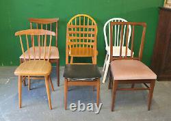 6 x Mixed Retro Dining Chairs, Vintage, Kitchen, Wood, Mid Century, Eclectic