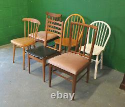 6 x Mixed Retro Dining Chairs, Vintage, Kitchen, Wood, Mid Century, Eclectic