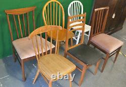 6 x Mixed Retro Dining Chairs, Vintage, Kitchen, Wood, Mid Century, Eclectic