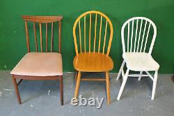 6 x Mixed Retro Dining Chairs, Vintage, Kitchen, Wood, Mid Century, Eclectic