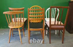 6 x Mixed Retro Dining Chairs, Vintage, Kitchen, Wood, Mid Century, Eclectic