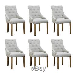 6x Curved Button Tufted Dining Chairs Fabric Upholstered Accent Lounge Armchair
