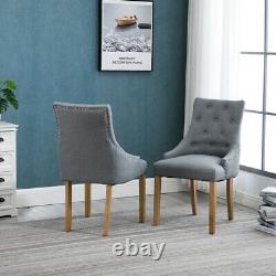 6x Grey Button Tufted Dining Chairs Armchair Fabric Padded Lounge Dining Room