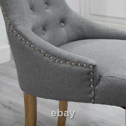 6x Grey Button Tufted Dining Chairs Armchair Fabric Padded Lounge Dining Room