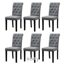 6x Grey Dining Chairs Fabric Padded Seat Wood Legs Dining Room Home Furniture BN