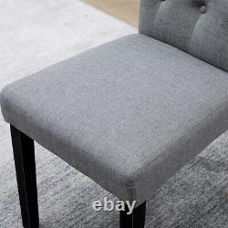 6x Grey Dining Chairs Fabric Padded Seat Wood Legs Dining Room Home Furniture BN