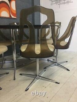 70s Chromcraft Dining table & 6 swivel perspex chairs vintage retro steel smoked