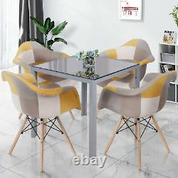 75cm Square Black/White/Grey Glass Dining Table Metal Frame 2/4/6 Chairs Option