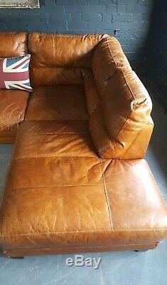 77. Chesterfield Vintage tan 3 Seater Leather Club Corner Sofa Suite