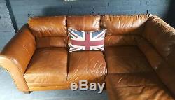 77. Chesterfield Vintage tan 3 Seater Leather Club Corner Sofa Suite