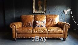 78 Chesterfield Leather vintage & distressed 3 Seater Sofa tan brown Courier av