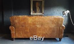 78 Chesterfield Leather vintage & distressed 3 Seater Sofa tan brown Courier av