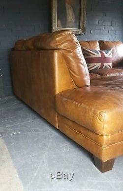 78. Chesterfield Vintage tan 3 Seater Leather Club Corner Sofa Suite
