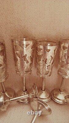 7 Vintage Marked 925 Sterling Silver Mexico Cordial Glasses