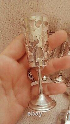 7 Vintage Marked 925 Sterling Silver Mexico Cordial Glasses