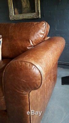 800 Laura Ashley Brown Vintage 2 seater Leather Club Chesterfield Courier av