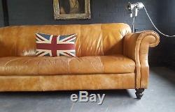 801. Chesterfield Leather vintage & distressed 3 Seater Sofa Light Tan Courier av