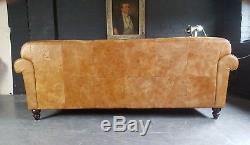 801. Chesterfield Leather vintage & distressed 3 Seater Sofa Light Tan Courier av
