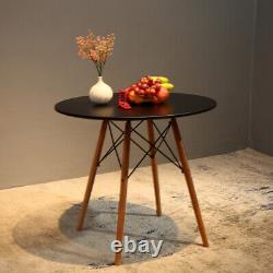 80cm Round Black Dining Table Wood Legs Metal Bracket Kitchen Office Coffee Home