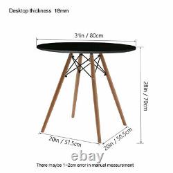 80cm Round Black Dining Table Wood Legs Metal Bracket Kitchen Office Coffee Home