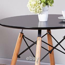 80cm Round Black Dining Table Wood Legs Metal Bracket Kitchen Office Coffee Home