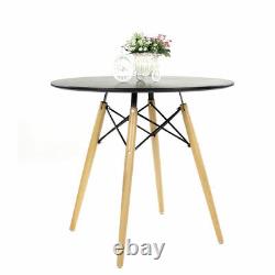 80cm Round Black Dining Table Wood Legs Metal Bracket Kitchen Office Coffee Home