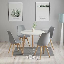 80cm Round Dining Table White And 4 Padded Tulip Chairs Grey Set Kitchen Cafe