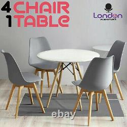80cm Round Dining Table White And 4 Padded Tulip Chairs Grey Set Kitchen Cafe UK