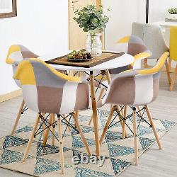 80cm Round Dining Table and 2/4 Chairs Set Patchwork Wood Legs Fabric Kitchen UK