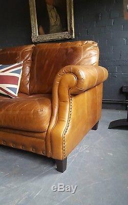 812. Chesterfield Leather vintage & distressed 3 Seater Sofa brown Tan Courier av