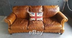 812. Chesterfield Leather vintage & distressed 3 Seater Sofa brown Tan Courier av