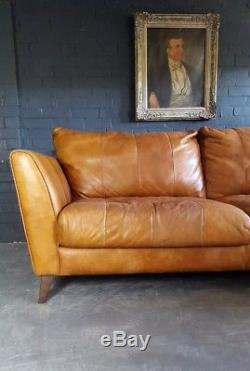 883. Chesterfield Leather vintage & distressed 3 Seater Sofa brown Tan Courier av