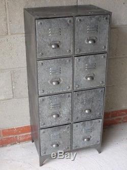8 Drawers Grey Metal Industrial Cabinet Distressed Vintage Freestanding Storage