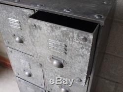 8 Drawers Grey Metal Industrial Cabinet Distressed Vintage Freestanding Storage