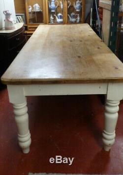 8ft Vintage farmhouse pine rustic kitchen dining table seats 10 with ease
