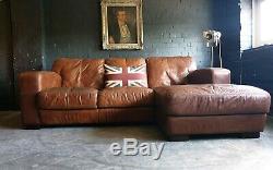 9001. Superb Distressed Tan Vintage 3 Seater Leather Club Corner Sofa DELIVERY AV