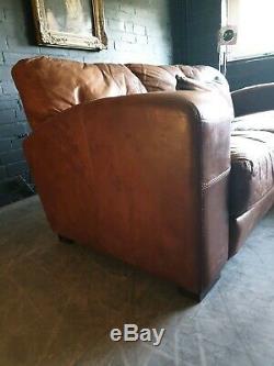 9001. Superb Distressed Tan Vintage 3 Seater Leather Club Corner Sofa DELIVERY AV
