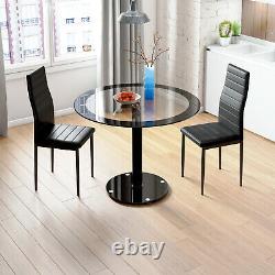 90cm Glass Dining Table and 2/4 Padded Faux Leather Chairs Kitchen Furniture Set