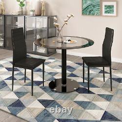 90cm Glass Dining Table and 2/4 Padded Faux Leather Chairs Kitchen Furniture Set