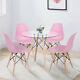 90cm Glass Dining Table And 4 Chairs Set Wood Legs Home Kitchen Lounge Seat Pink